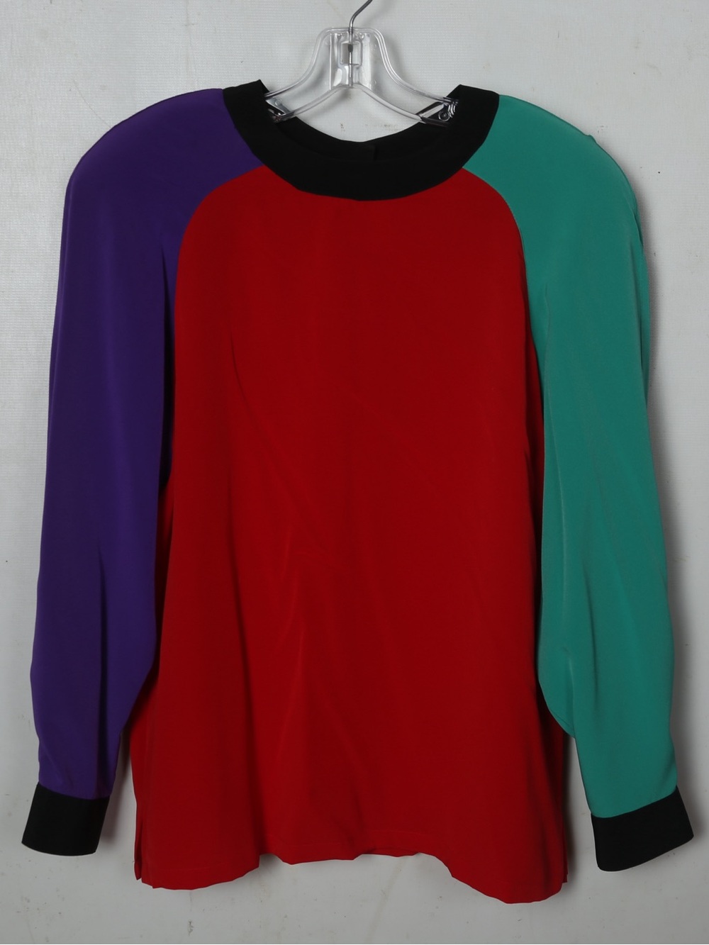 Colorblock Long-Sleeve Tee in Red with Purple & Teal Sleeves